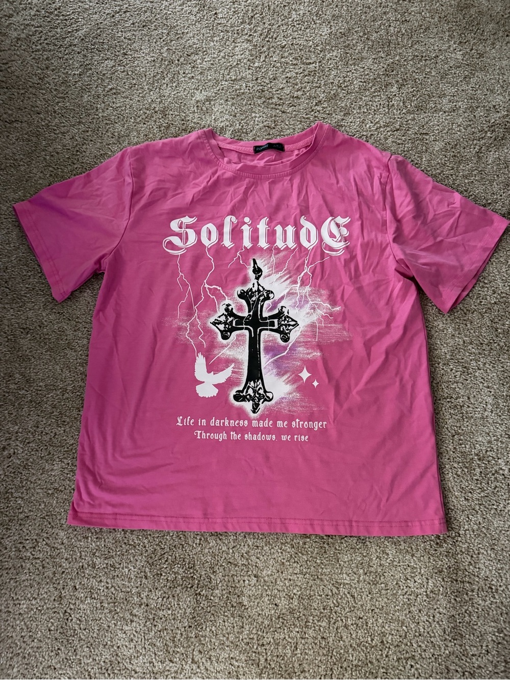 ROMWE Pink Graphic Cross & Dove Short Sleeve Tee